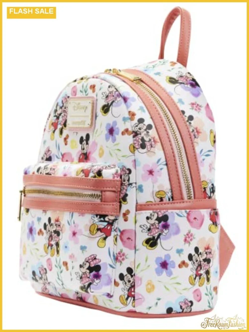 Loungefly Disney Floral Mini Backpack Faux Leather with Gold Hardware